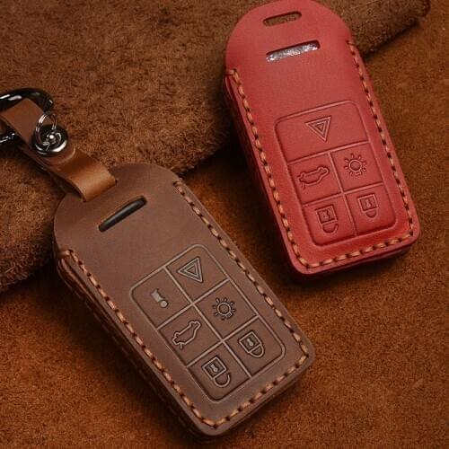 Leather Car Key Case Cover for Volvo S80L S60L V40 S60 V60 XC60 S80 2013 2014 2017 Remote Key Case Shell Covers
