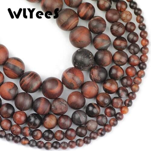 WLYee AAA+ Quality Red Matte Tigers eye Stone Frosted Natural stone 4 6 8 10 12mm Round Loose beads jewelry Bracelet Making DIY