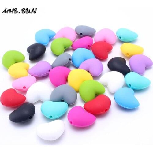 MHS.SUN Multicolor heart shape silicone beads 20mm 100% food grade material chewable baby teething toys&jewelry accessories