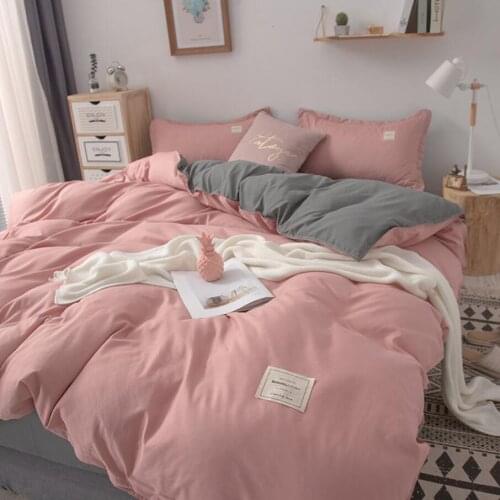 Minimalist Bedding Sets Solid Color Home Textile Duvet Cover Bed Linen Bedsheet Pillow Case Cotton Blend Bed Cover Set A/B Side