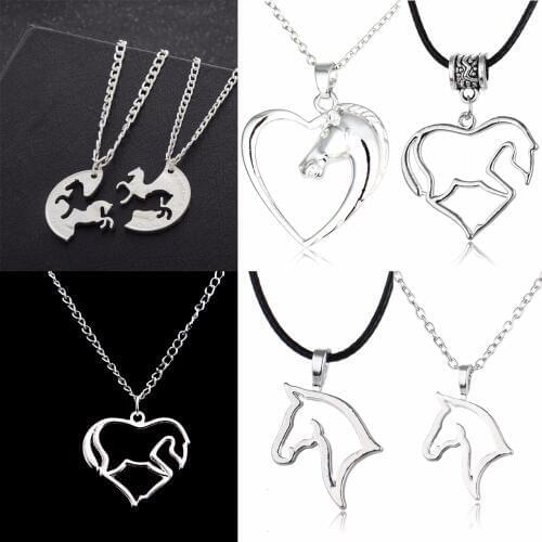 Fashion Animals Horse Necklaces Horse Jewelry Love Heart Pendant Leather Chain Necklace Women Mom Gifts Family Friends Presents