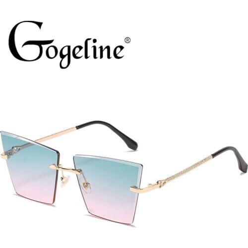 Fashion Rimless Cat Eye Designer Luxury Men/Women Square Sun Glasses Classic Vintage Metal Oversize UV400 Gradient Outdoor