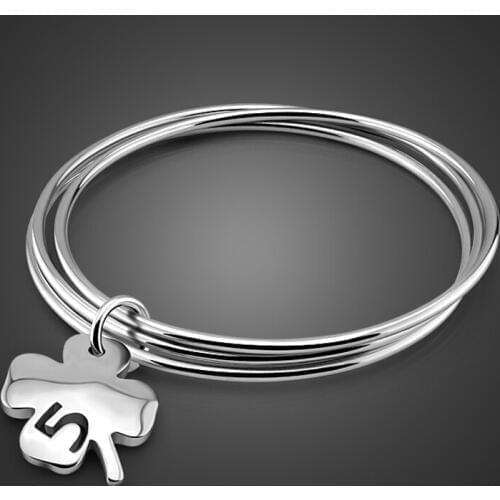 Fashion classic Solid 925 sterling silver woman Bracelet. Clover 5 five word. Charming ladies silver jewelry. Delicate Bracelet