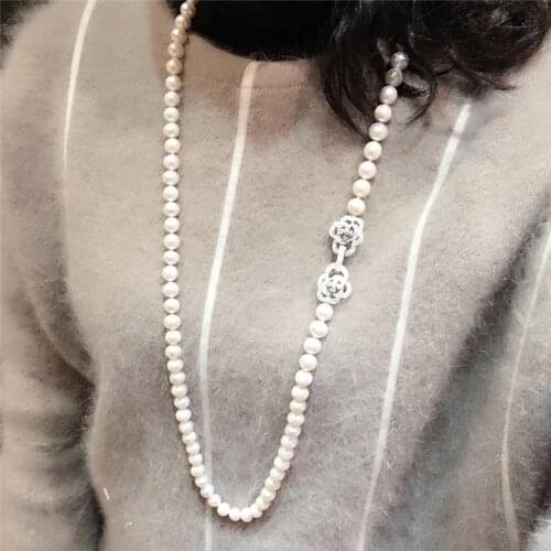 NEW free shipping Hot sell 8-9mm 60cm white natural freshwater pearl necklace long sweater chain fashion jewelry