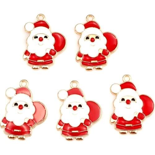 20Pcs/Lot Enamel Santa Claus Charms Making Metal Christmas Gift Decoration Pendant For Keychain Necklaces Jewelry Wholesale