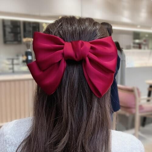 Romantic Ponytail Holder BIG Bowknot Stain Scrunchies Hair Bands Solid Color Hair Ring Rope Women Hair Accessories Hair Bows