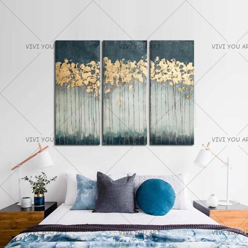 Handmade Wall Painting 3 Panel Trees Pictures Handpainted Abstract Landscape Oil Paintings On Canvas Modern Home Decor New Gift