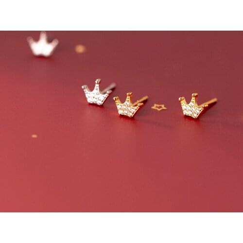5.5mm*7mm 100% Authentic Real 100% 925 Sterling Silver fine Jewelry Piercing Crown Princess Stud ear Earrings buckle C-G9031