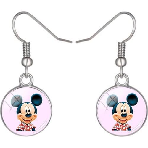 Disney Cute Mickey Mouse Earrings Fish Hook Earrings Handmade Glass Cabochon Earrings Jewelry Ladies