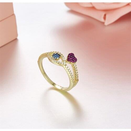SOELLE 925 Sterling Silver 3 Gold Color Eye of Love Heart Ring Micro Cubic Zircon CZ Women Girl Anniversary Brand Design Jewelry