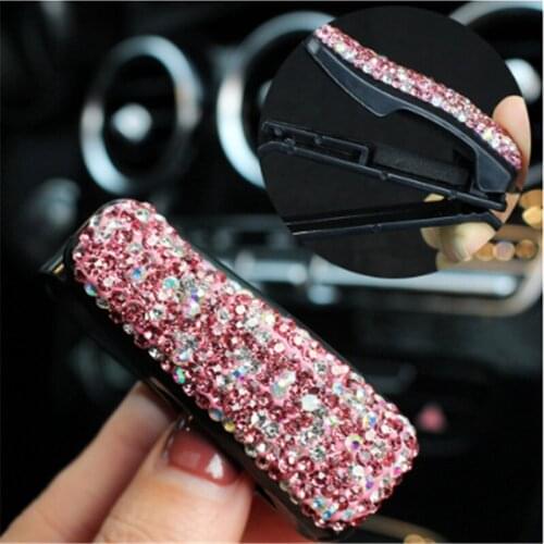Rhinestone Shining Car Sun Visor Glasses Clip Sunglass Holder ABS Ticket Card Fastener Auto Interior Accessories