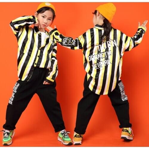 Girls Hip Hop Dance Costumes Shirt Black Pants Street Stage Clothes Boys Dance Jazz Outfits Performance Wear Korean