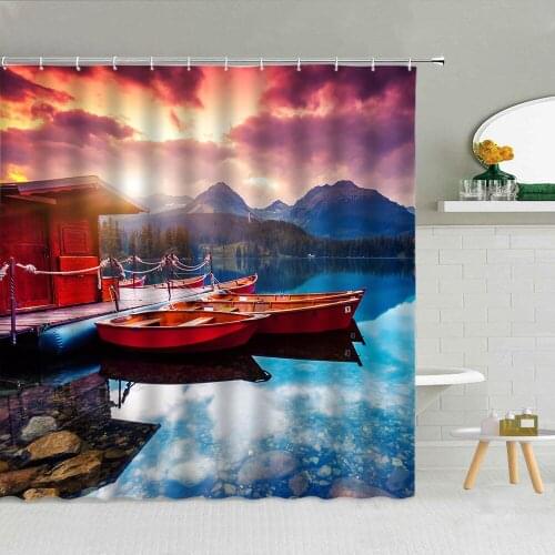Ocean Beach Stone House Boat Camel Landscape Shower Curtain Set Fabric High Quality Bathroom Supplies With Hooks Cloth Curtain