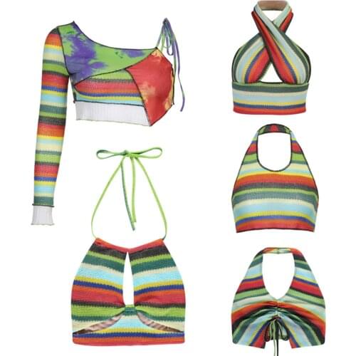 Sexy Womens Camis 2021 Summer Y2K Top топ Crop Top Women Grunge Clothes Ribbed Knitting Tank Halter Club Wear Mujer Cross Over