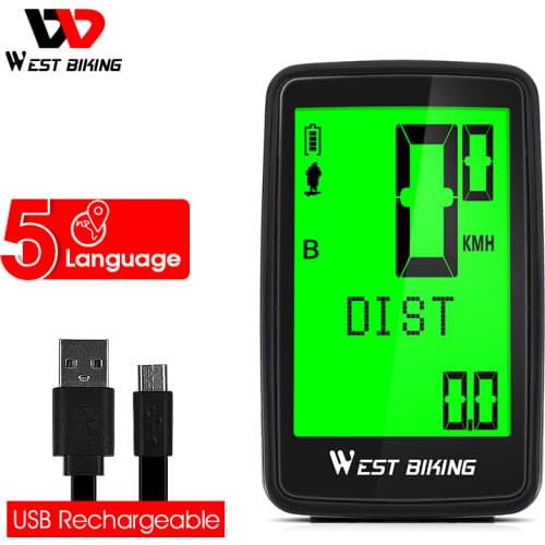 WEST BIKING Waterproof Bike Computer Backlight USB Charging Cycling Odometer Road Mountain Bicycle Speedometer Stopwatch
