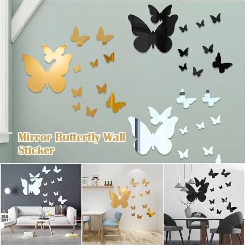 Mirror Butterfly Wall Sticker Self-adhesive 1mm Butterfly Acrylic Wall Sticker Бабочки Для Декора Стикеры