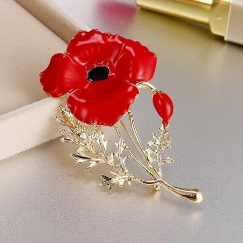 Gold Color Enamel Pin Mothers Birthday Gift Fashion New Creative Carnations Brooch Pins Red Flower Brooches For Women
