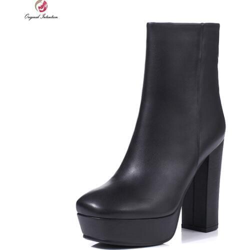 Original Intention Stylish Women Ankle Boots Platform Square Toe Square Heels Boots Quality Black White Shoes Woman US Size 3-9