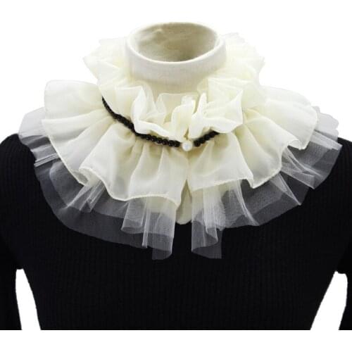 Women Ruffles Stand Fake Collars Chiffon Mesh Half Shirt Blouse False Collar Neck Ruff Necklace Formal Party Detachable Collar