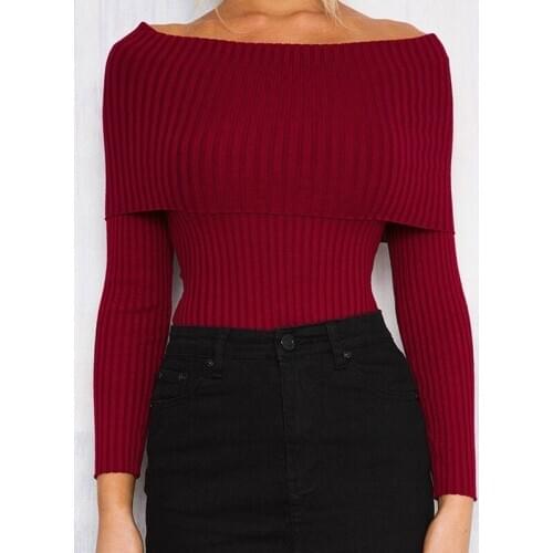 Fashion Sexy Off Shoulder Long Sleeve Knitted Sweater Women 2018 Winter Slim Solid Sheath Sweaters Pullovers Autumn Jumper Femme