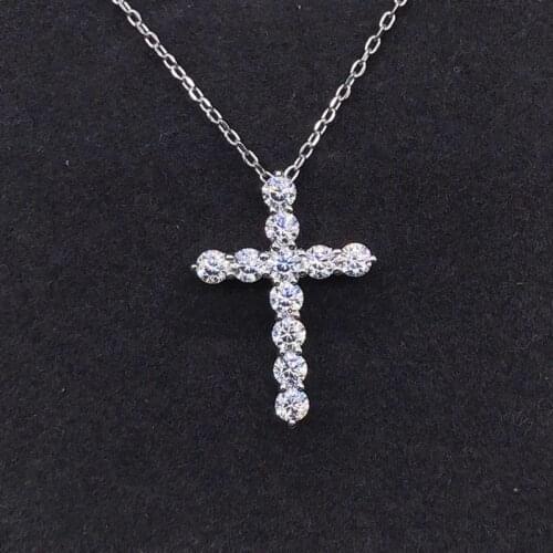 925 Silver Cross Pendant Necklace 0.1ct Moissanite Gem Chain Women Choker Fine Jewelry Drop Shipping