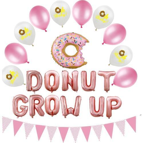 ZLJQ Donut Party Supplies Donut Grow Up Balloons Banner Rose Gold For Baby Shower Donut Grow Up Birthday Party Decorations Balon