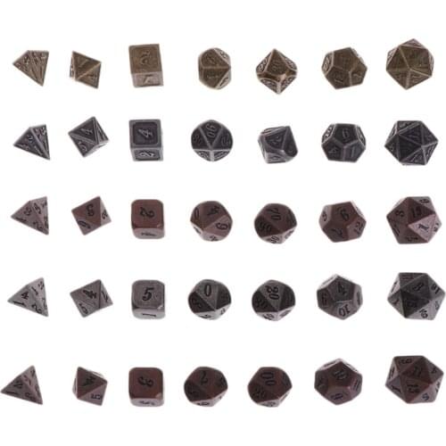 1 Set Shiny Metal Dice 7 Dices D4 D6 D8 D10 D% D12 D20 For Board Games