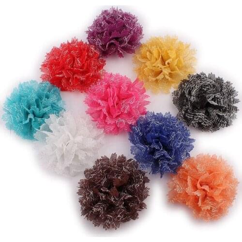 10pcs/lot 3.7CM 10Colors Newborn Artificial Shiny Cool DIY Headband Fabric Flowers With Glitter For Baby Kids Hair Accessories