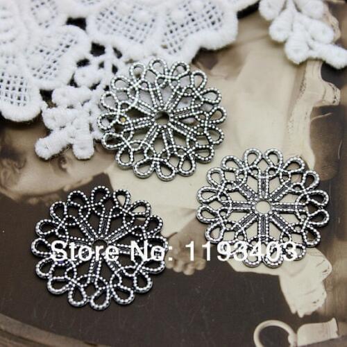 10PCS Antiqued Silver plated brass Filigree 25mm Jewelry Setting Cab Base Connector Finding (FILIG-AS-6)