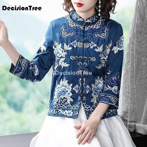 2021 chinese qipao tops women camisa chinese style mujer pattern cheongsam embroidery coat chinese traditional cheongsam jacket