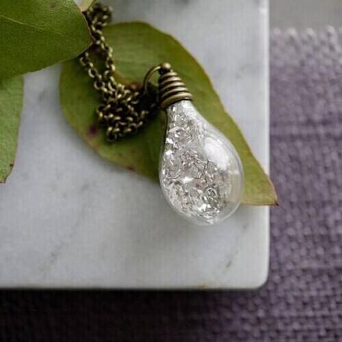 3PCS 31x18MM Glass Teardrop with Glitter Necklace,Wish Necklace Glitter Necklace For Women