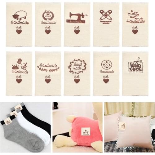 50PCS Cloth Garment Labels Handmade Clothing Tags Cartoon Pattern Sewing Accessories Woven Knitted Sew Tags Supplies