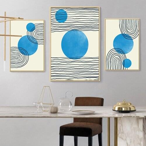 Abstract Blue Geometric Line Shape Art Canvas Painting Vintage Print Poster Minimalist Wall Art Picture Nordic Home Decor