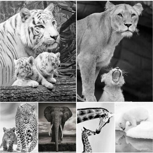 5D Diy Diamond Painting Full Square Black White Animals Diamond Embroidery Lion Tiger Mosaic Picture of Rhinestone Decor Gift