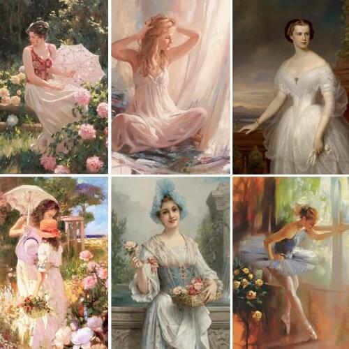 5D Diy Diamond Painting Retro Oil Painting Girl Living Room Bedroom Home Decoration Handmade Embroidery Painting Mosaic Gift