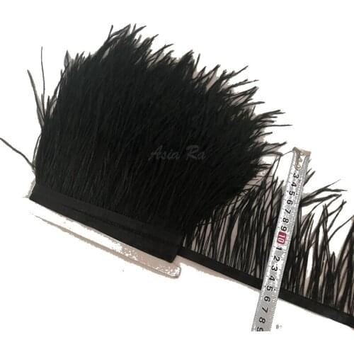 Black color Ostrich feather fringe 13 Meter/lot 13-15cm long 5-6" for Craft/Pad/Trim,Free shipping