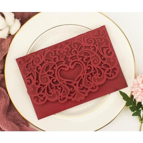 Free shipping 3D laser cut floral pocketfolds Wedding invitation cards customized insert trifold pocket Greeting Covers party