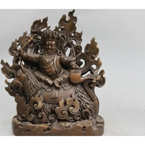 Free Shipping Tibet 100% Bronze Buddhist Tutelary Deity Mahakala Buddha Ride Sheep Statue a 0518