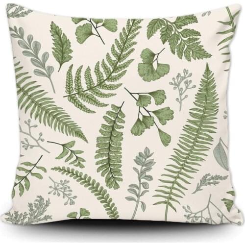 Throw Pillow Cover Green Leaf Floral in Vintage Style Leaves Ginkgo and Herbs Botanical Boxwood Seeded Eucalyptus Fern