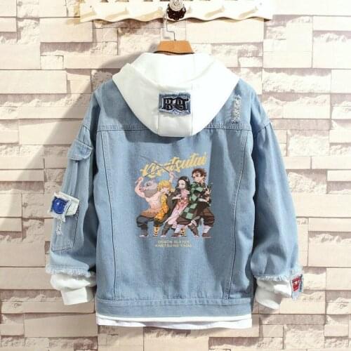Essentials Demon Slayer Kimetsu No Yaiba Denim Jacket Tanjirou Cosplay Jeans Coat Hoodie Hooded Spring Autumn Winter Creative
