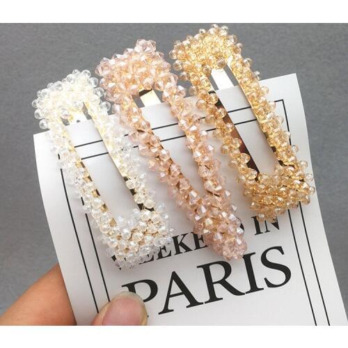 Yundfly Girls Woman Elegant Geometric Pearl Hairpins Hair Clips Alloy Barrettes Crystal Hair Accessories Hair Grips Headwear