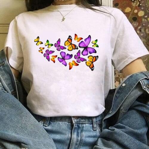 Colorful butterfly T-shirt ladies cute clothes Harajuku T-shirt cool T-shirt cartoon female graphic T-shirt short-sleeved top