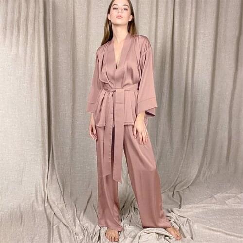 Two Pieces Summer Spring Pyjama Set Women Satin Slik Luxury Sleepwear Elegant Female Solid Soft Comfortable Loungewear Nightwear