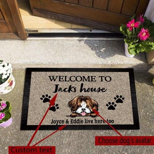 Personalized Custom Text Pet Door Mat Durable Rubber Sole Entrance Doormat Outdoor Small Front Door Carpet Non-Slip Washable Rug