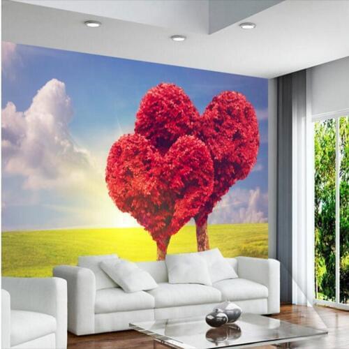 Red Wallpaper Modern Minimalistic Love Tree Red Maple Leaf Wallpaper Bedrooms Wall Paper for Kids Room TV Background Wall Mural