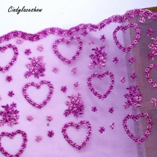 1 Meter Heart Guipure Embroidered Lace Trim Dress Sewing Dark Pink Mesh Lace Fabric Trimmings Handmade Clothing Accessories DIY