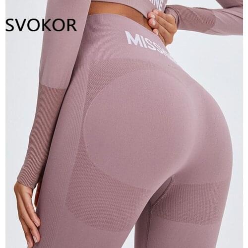 SVOKOR Seamless Leggings Women Letter Printed Sport Booty Butt Legging Push Up Sexy Workout Tights Pants Running Gym Athletic