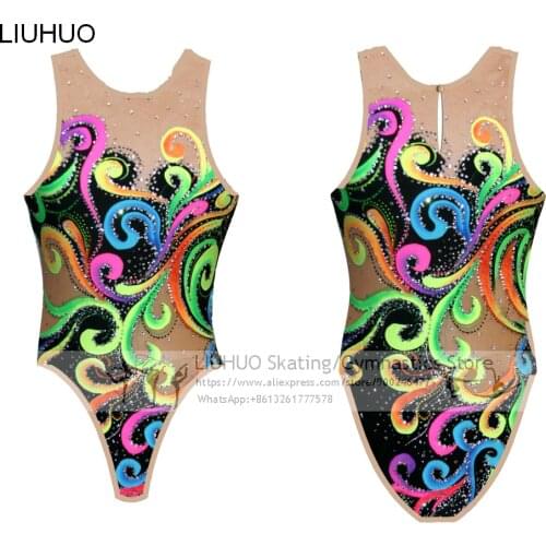 LIUHUO Girls Synchronized Swimming Suits Crystals Performance suit Rhythmic Gymnastics Dress Ballet Dance Leotards