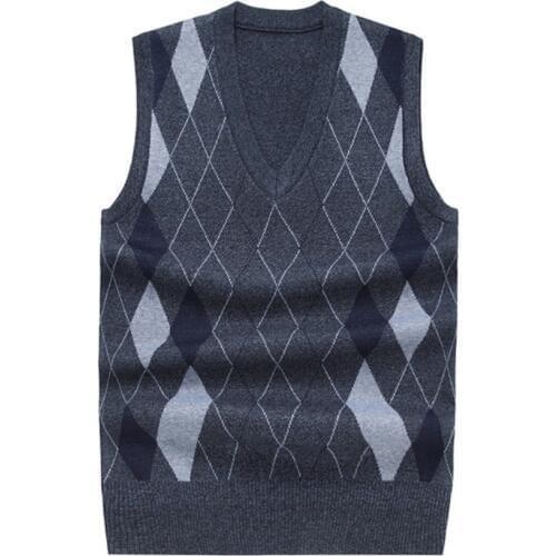 Plus sizes warm sweaters vest men sleeveless v neck jumper pullovers mens casual wool jacquard sweater coat fall winter 2019