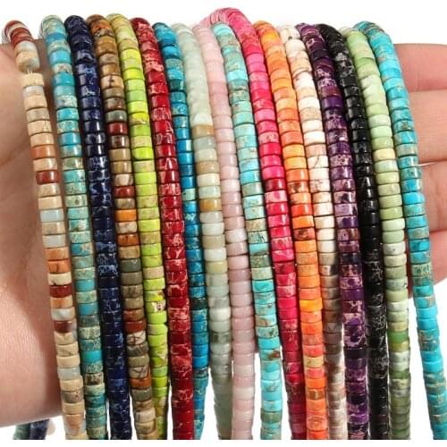 Natural Stone Round Sea Sediment Imperial Jaspers Turquoises 2x4mm Rondelle Spacer Beads for Jewelry Making Diy Bracelet 15 Inch